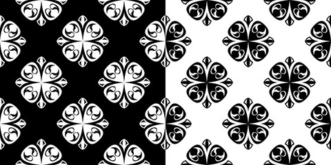 Floral seamless patterns. Black and white monochrome backgrounds compilation