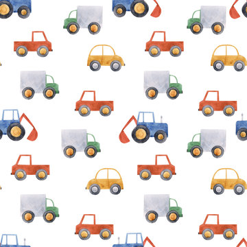 Watercolor baby car vehicle pattern