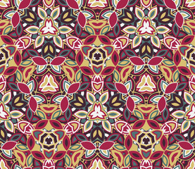 Kaleidoscope seamless pattern, background. Colorful abstract shapes. Useful as design element for texture and artistic compositions.
