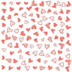 Romantic background with hand drawn doodle hearts. Valentines day vector backdrop, design template for wedding card, invitations, textile, banner, greeting, wrapping