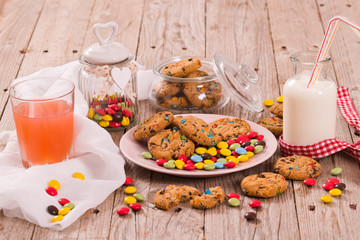 Candy coated cookies.