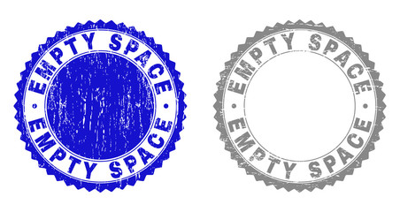 Grunge EMPTY SPACE stamp seals isolated on a white background. Rosette seals with grunge texture in blue and grey colors. Vector rubber stamp imitation of EMPTY SPACE label inside round rosette.