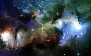 Weltraumhintergrund mit Staubnebel und Sternen