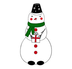 Vector stylized illustration of a christmas snowman. Funny happy Christmas attributes for Christmas cards, banners, tags and labels.
