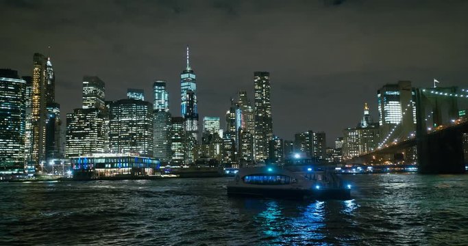 New York city skyline at night United States of America