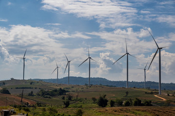 Wind turbines farm utility for eco energy on the mountain.
