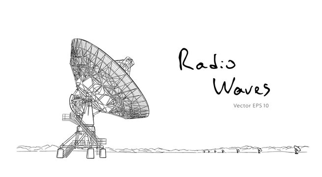 Radio Telescope Dishes Antenna. Vector Sketch Draw