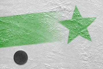 Image of green line with green star on ice and hockey puck