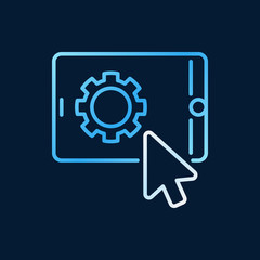 Click on tablet with gear vector colorful icon or symbol in outline style on dark background