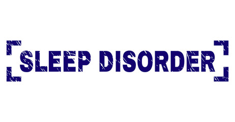 SLEEP DISORDER caption seal print with grunge texture. Text caption is placed between corners. Blue vector rubber print of SLEEP DISORDER with scratched texture.