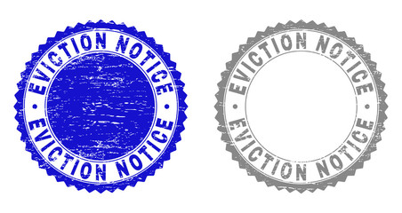Grunge EVICTION NOTICE stamp seals isolated on a white background. Rosette seals with grunge texture in blue and grey colors.