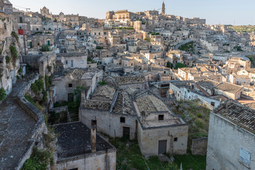 Obraz premium Sassi of Matera. Sasso Barisano at sunset. Magic of cave houses. UNESCO World Heritage Site.