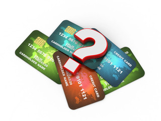 3d rendering  question mark on credit or debit card  
