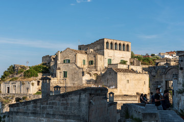 Sassi of Matera. Sasso Barisano at sunset. Magic of cave houses. UNESCO World Heritage Site.