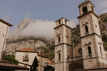 Fototapeta na wymiar november 30, 2018 Kotor.Montenegro.Church of Saint Tryphon in the old town of Kotor.Montenegro. - Image.