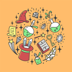 Set of vector illustration about magic.