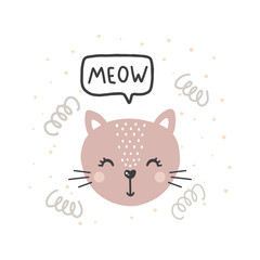 Cute vector illustration with cat baby for baby wear and invitation card.