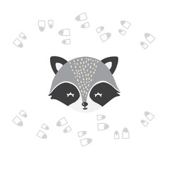 Cute vector illustration with raccoon baby for baby wear and invitation card.