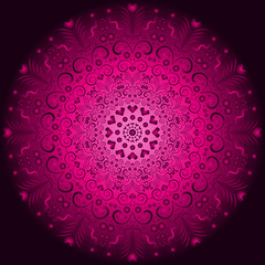 Pink and purple vintage round pattern over dark