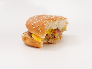 fast food bitten burger on white background