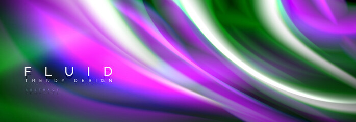 Fluid color neon wave lines background, neon liquid color futuristic paint template