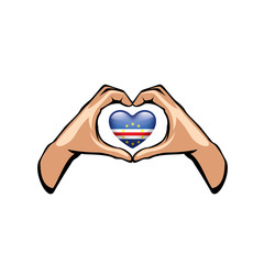 Cape Verde flag and hand on white background. Vector illustration