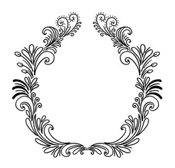 Decorative frame composition with, flowers, ornate elements in doodle style. Floral, ornate, decorative design elements