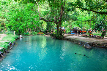 Fototapeta na wymiar The famous Blue Lagoon in Vang Vieng, North Laos