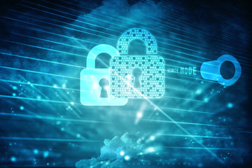 2d illustration Safety concept: Closed Padlock on digital background