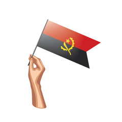 Angola flag and hand on white background. Vector illustration