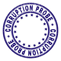 CORRUPTION PROBE stamp seal watermark with grunge texture. Designed with circles and stars. Blue vector rubber print of CORRUPTION PROBE text with unclean texture.