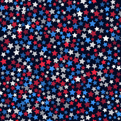 Seamless pattern with white, red and blue five pointed stars
