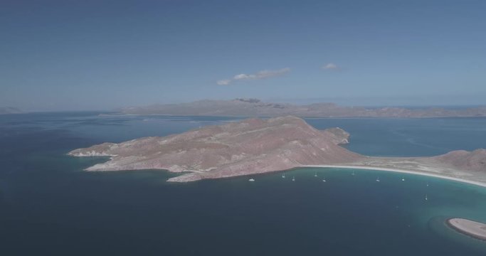 Aerial panoramic views of isla San Francisco, Baja California  Sur, Mexico. Sea of cortez.