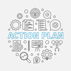 Action Plan vector round concept illustration in thin line style