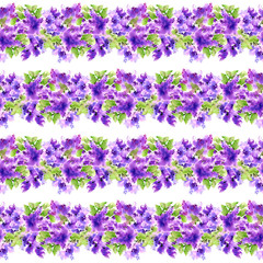 Obraz premium Seamless floral backgound. Lilac flowers. Watercolor floral painting. Floral pattern.