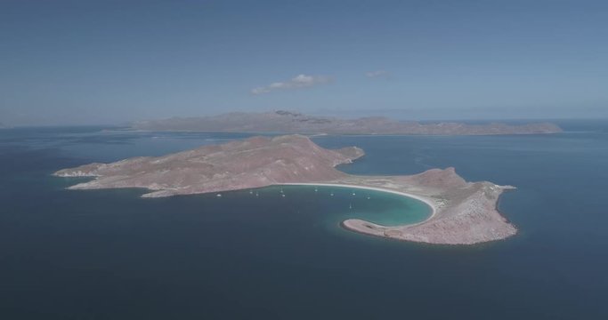 Aerial panoramic views of isla San Francisco, Baja California  Sur, Mexico. Sea of cortez.