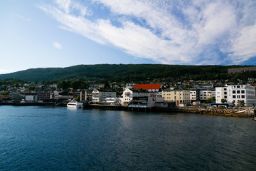 Fototapeta na wymiar Cityscape view to Molde from ferry, Norway