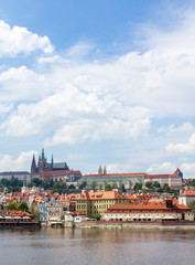Fototapeta premium View of Prague and Prague Castle from Charles Bridge. Vltava River. Architecture of Prague old town