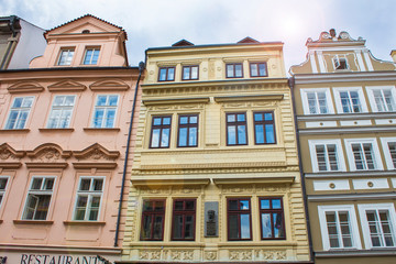 The streets of Prague. Old houses in Prague. Architecture of Prague old town