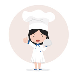 Chef making  thumbs up with tray