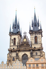 Fototapeta premium Tyn Church in Prague. Church of the Virgin Mary in front of Tyn on Old Town Square. Architecture of Prague old town