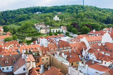 View of Prague from the tower of the Cathedral of St. Peter. Panorama of Prague. Architecture of Prague old town