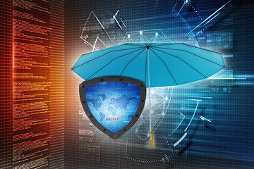 3d rendering shield with umbrella
