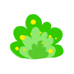 Vector stylized illustration of bush, grass, Design element in green colors with textures.