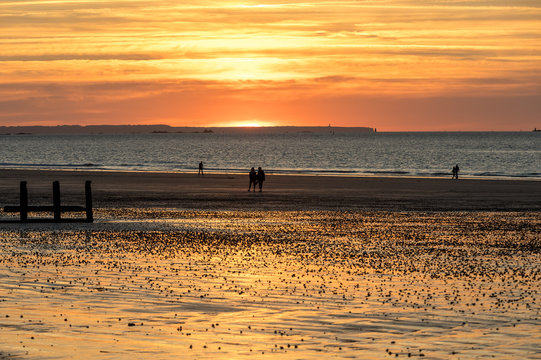Beauty sunset view from beach in Saint Malo,  Brittany, France