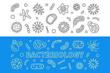 Bacteriology horizontal outline banners set. Vector concept illustration