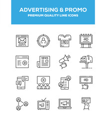 Advertising And Promo Line Icon Set Concept