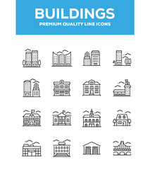 Buildings Line Icon Set Concept
