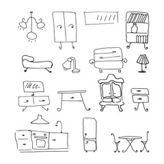 furniture icons set. hand drawn vector illustration isolated on white