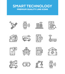 Smart Technology Line Icon Set Concept
